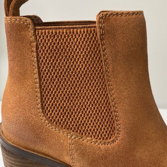Diba Ser Eeta Suede Chunky Block Heel Boot in Cognac Square Toe Pull On Boho - Picture 7 of 14
